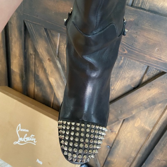 SOLD❤️Christian Louboutin Napaleona Spiked-Toe Red Knee Bl boots leather - Picture 9 of 16